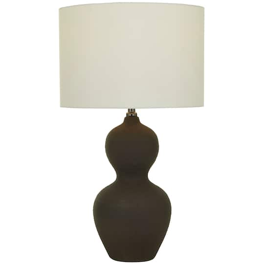 CosmoLiving by Cosmopolitan Black Ceramic Gourd Style Base Table Lamp with Drum Shade 15" x 15" x 26"
